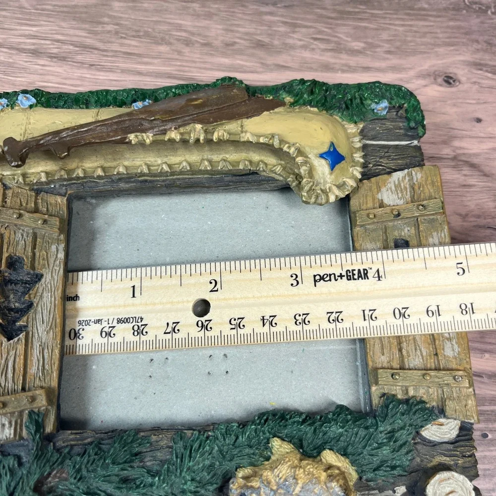 Black Bear Canoe Picture Frame Brown Rustic Lodge Cabin Decor Resin